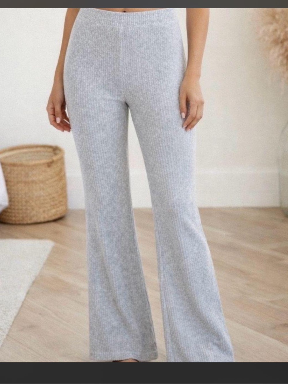 Aerie Gray Groove On Ribbed Velour Flare Sweatpants